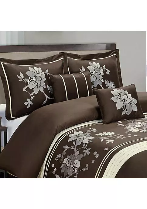 Egyptian Linens Myra 100% Cotton 5-Piece Duvet Cover Set - Chocolate 4 Egyptian Linens Myra 100% Cotton 5-Piece Duvet Cover Set - Chocolate - Image 2