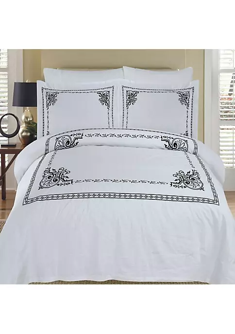 Egyptian Linens Ivory Embroidered Duvet Cover Sets - Athena 3 Egyptian Linens Ivory Embroidered Duvet Cover Sets - Athena