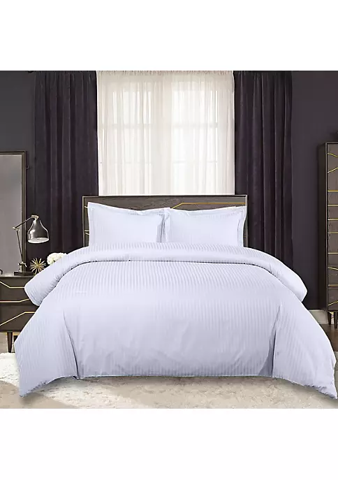 Egyptian Linens Easy Care 650 Duvet Cover Set - Damask Striped (White) 5 Egyptian Linens Easy Care 650 Duvet Cover Set - Damask Striped (White) - Image 3