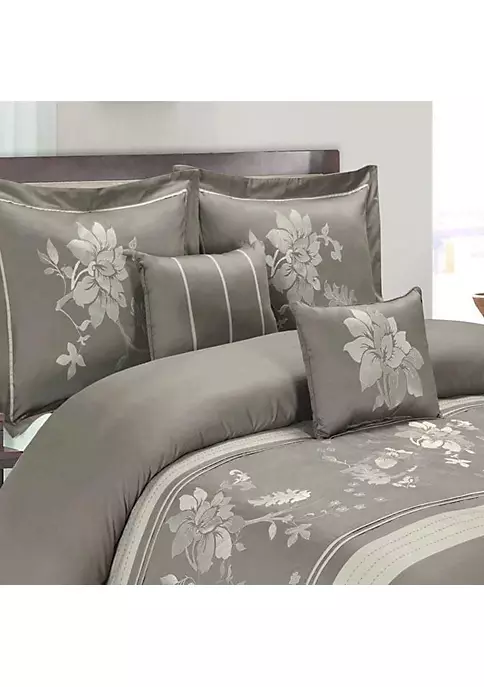 Egyptian Linens Myra 100% Cotton 5-Piece Duvet Cover Set - Gray 4 Egyptian Linens Myra 100% Cotton 5-Piece Duvet Cover Set - Gray - Image 2