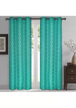 Egyptian Linens Willow Geometric Jacquard Thermal-Insulated Blackout Curtain Panels (Set of 2)