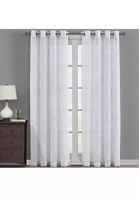 Egyptian Linens Brook Embroidered Grommet Top Sheer Window Curtain Pair (Set of 2) 3 Egyptian Linens Brook Embroidered Grommet Top Sheer Window Curtain Pair (Set of 2)