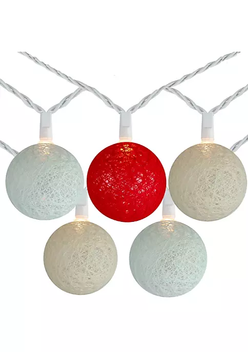 Brite Star 10 Red Green and Cream Yarn Ball Patio Globe Lights - 8.6 ft White Wire 5 Brite Star 10 Red Green and Cream Yarn Ball Patio Globe Lights - 8.6 ft White Wire - Image 3