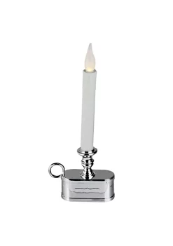 Brite Star Shop 2 Brite Star 11" Battery Operated White and Silver LED Christmas Candle Lamp with Toned Base