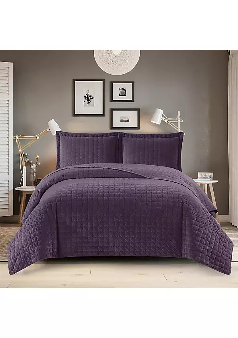 Egyptian Linens Velvet Bedspread Quilt Set - Plush 3 Egyptian Linens Velvet Bedspread Quilt Set - Plush