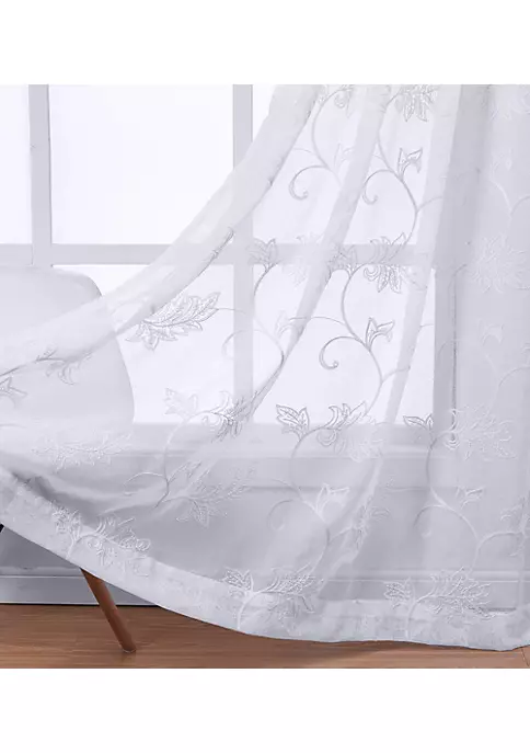 Egyptian Linens Andora Embroidered Grommet Top Sheer Panel Curtain Pair (Set of 2) 4 Egyptian Linens Andora Embroidered Grommet Top Sheer Panel Curtain Pair (Set of 2) - Image 2