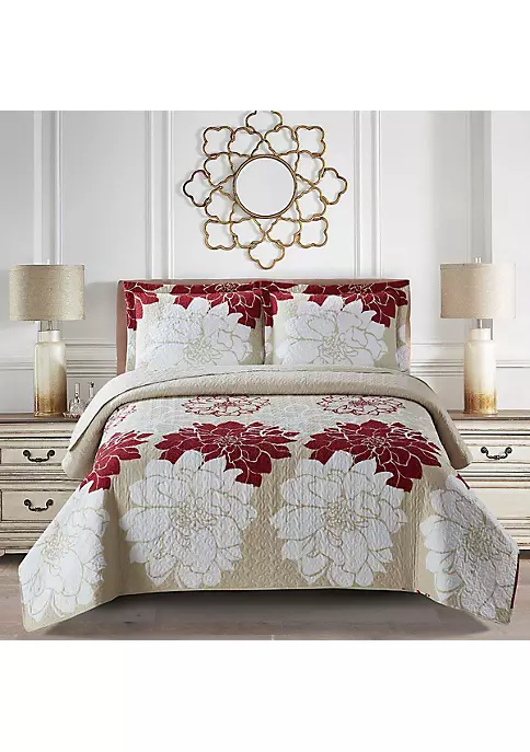 Egyptian Linens Helena Burgundy Quilt - Bedspread Set 3 Egyptian Linens Helena Burgundy Quilt - Bedspread Set