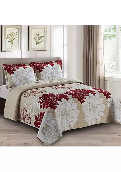 Egyptian Linens Helena Burgundy Quilt - Bedspread Set 5 Egyptian Linens Helena Burgundy Quilt - Bedspread Set - Image 3