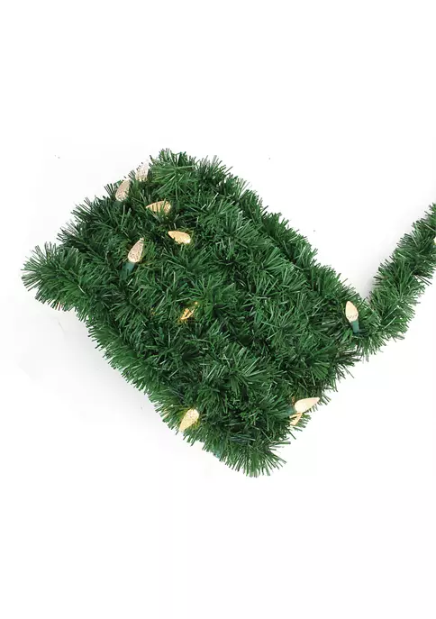 Brite Star 18' Pre-Lit Green Pine Artificial Christmas Garland - Warm White LED C6 Lights 3 Brite Star 18' Pre-Lit Green Pine Artificial Christmas Garland - Warm White LED C6 Lights