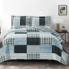 Egyptian Linens Zoe Reversible Blue Printed Patchwork Bed Quilt Set