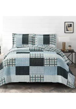 Egyptian Linens Zoe Reversible Blue Printed Patchwork Bed Quilt Set -Brite Star Shop Belk 877